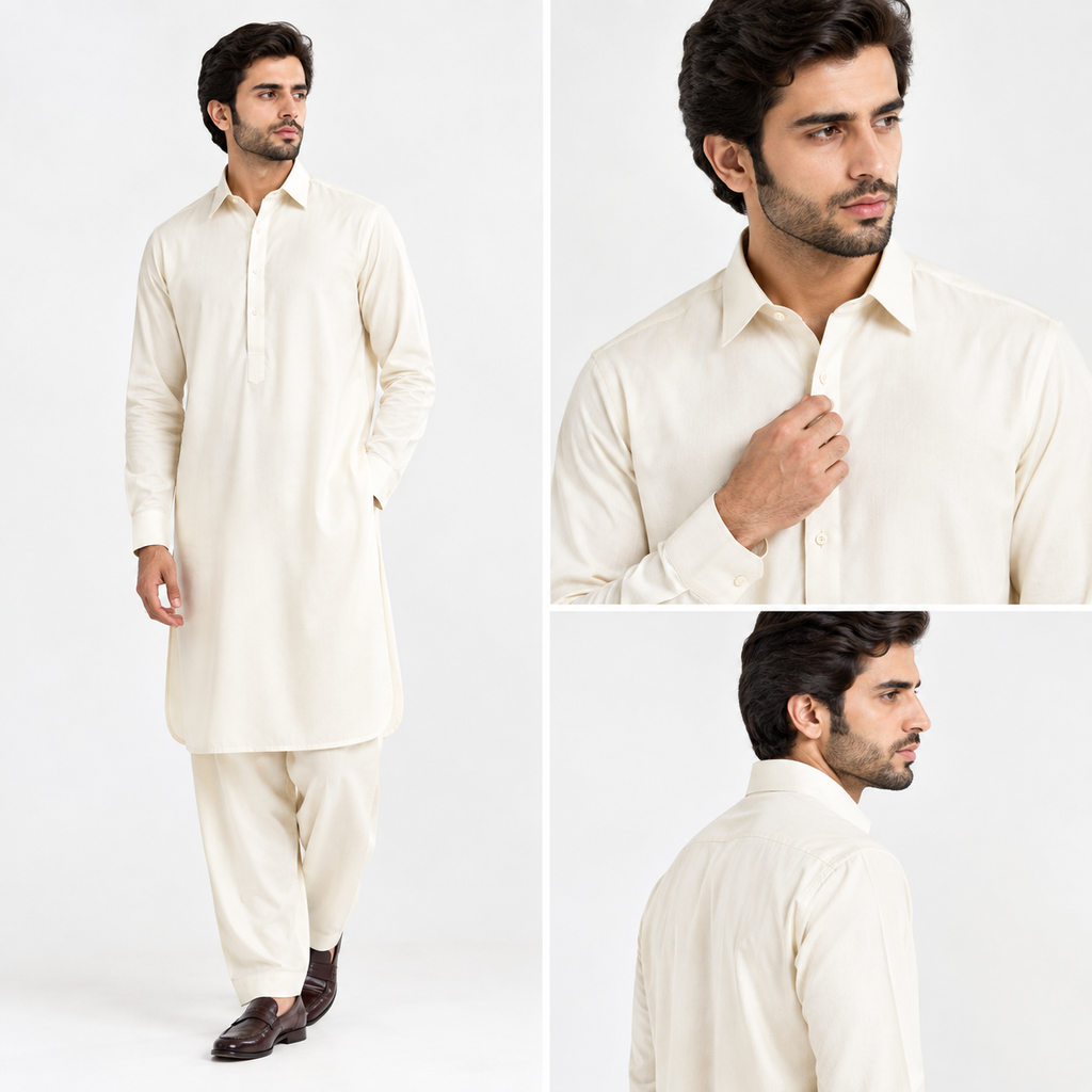 NABAT Off-White Wash & Wear Unstitched Suit