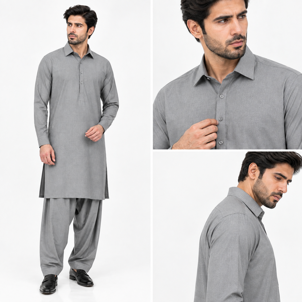 NABAT Light Grey Wash & Wear Unstitched Suit