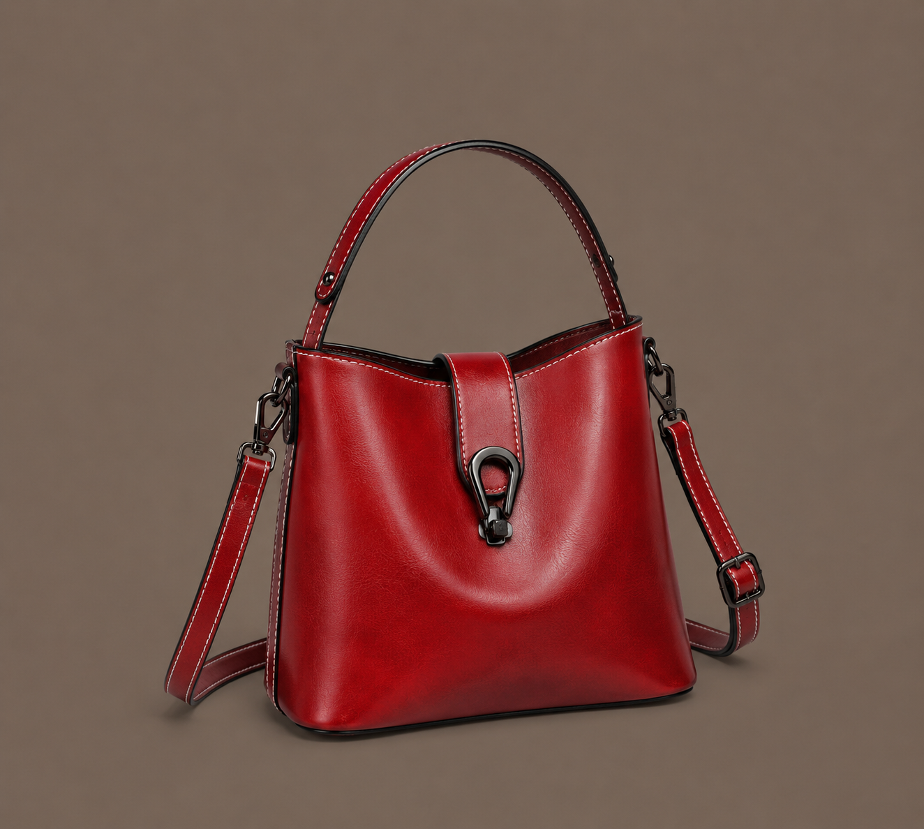 LuxeCarry Oil-Wax Leather Bucket Tote