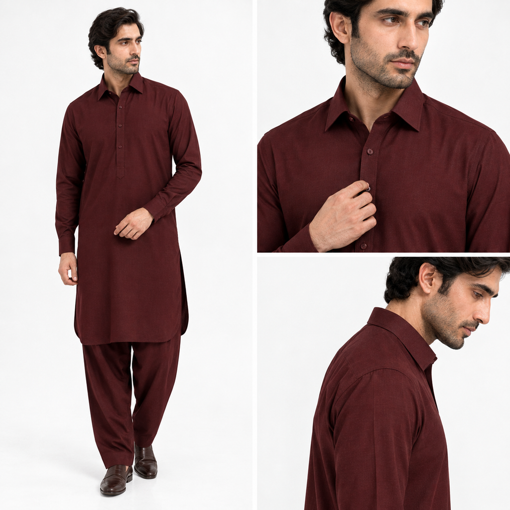 NABAT Maroon Wash & Wear Unstitched Suit