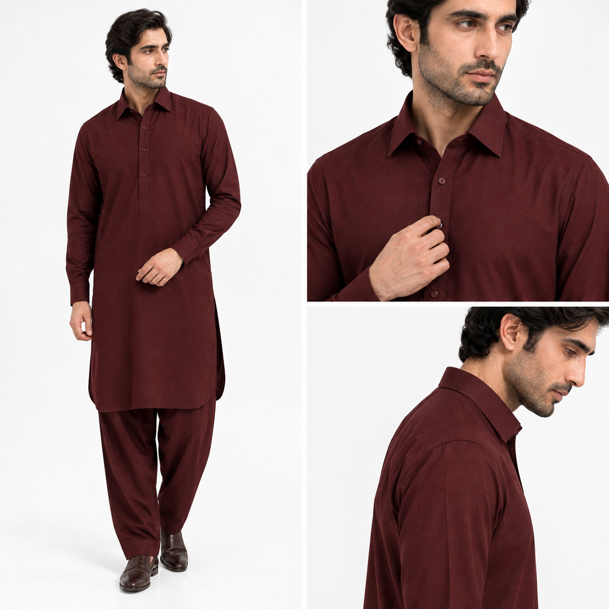 NABAT Maroon Wash & Wear Unstitched Suit