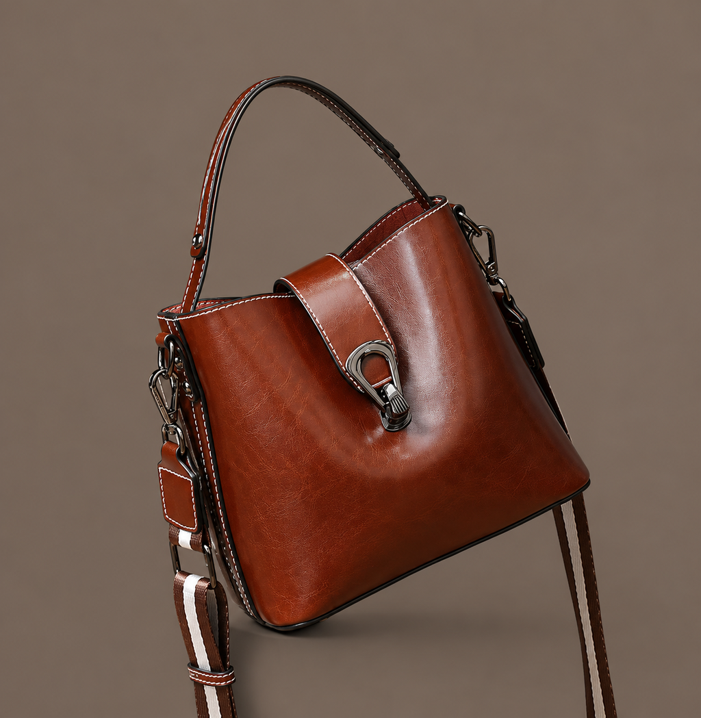LuxeCarry Oil-Wax Leather Bucket Tote