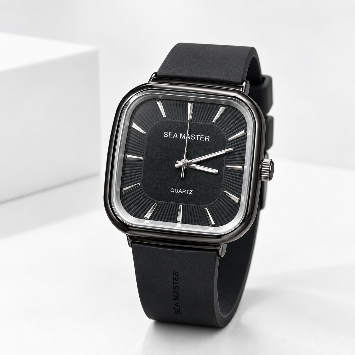 Modern Square Dial Black Silicone Strap Men's Watch