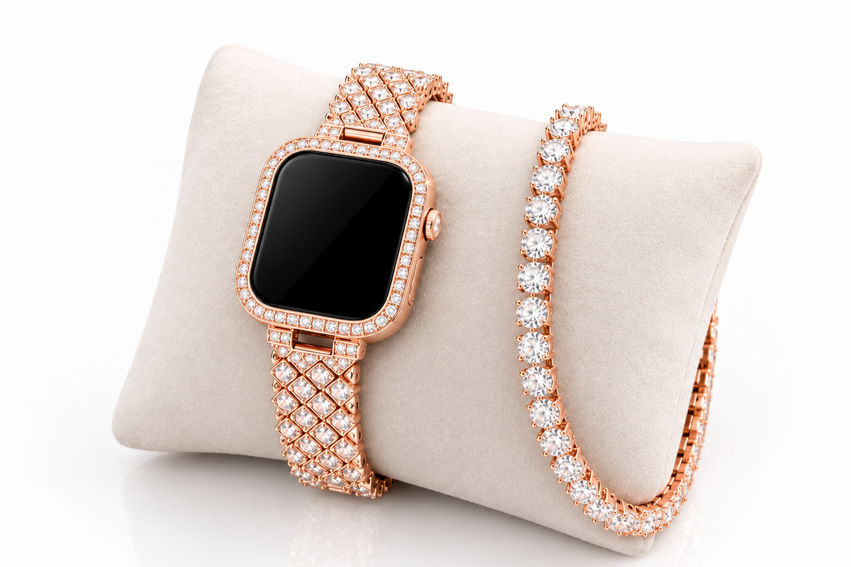NABAT Dazzling Crystal Apple Watch Strap & Matching Tennis Bracelet Set