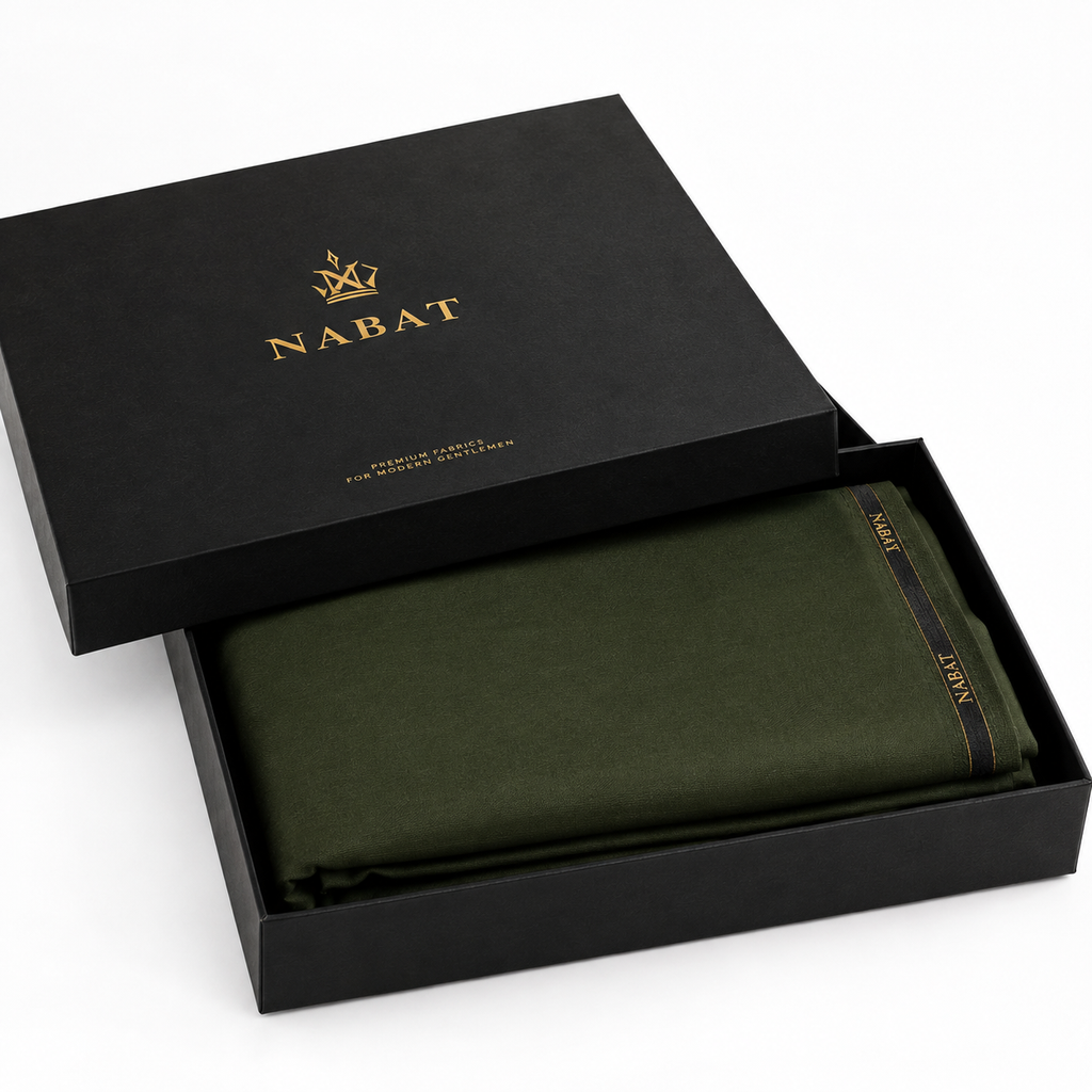 NABAT Olive Green Wash & Wear Unstitched Suit