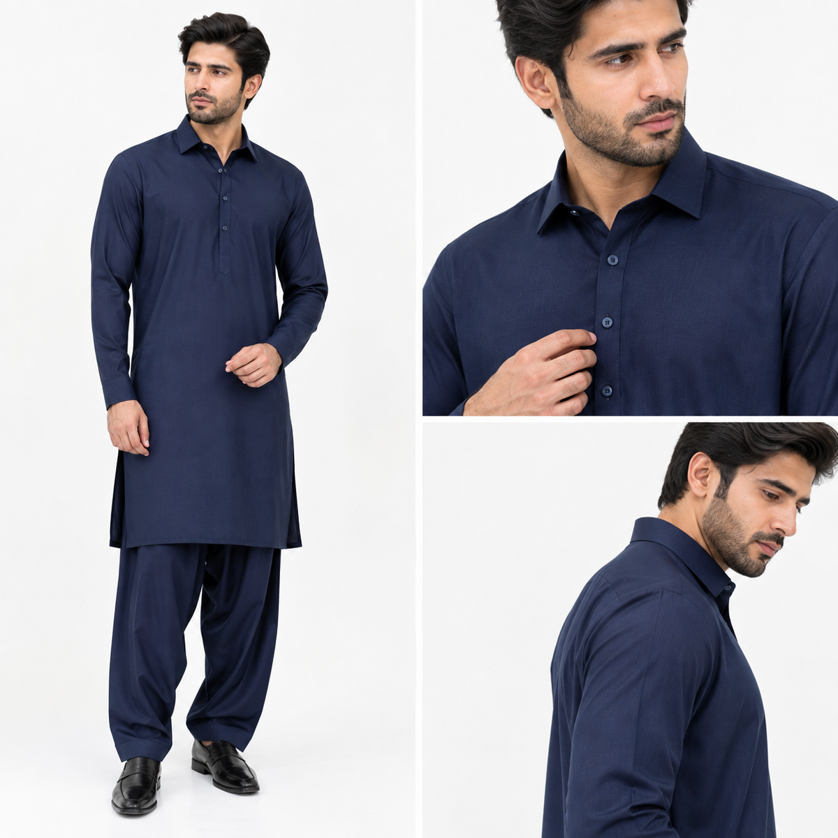 NABAT Navy Blue Wash & Wear Unstitched Suit