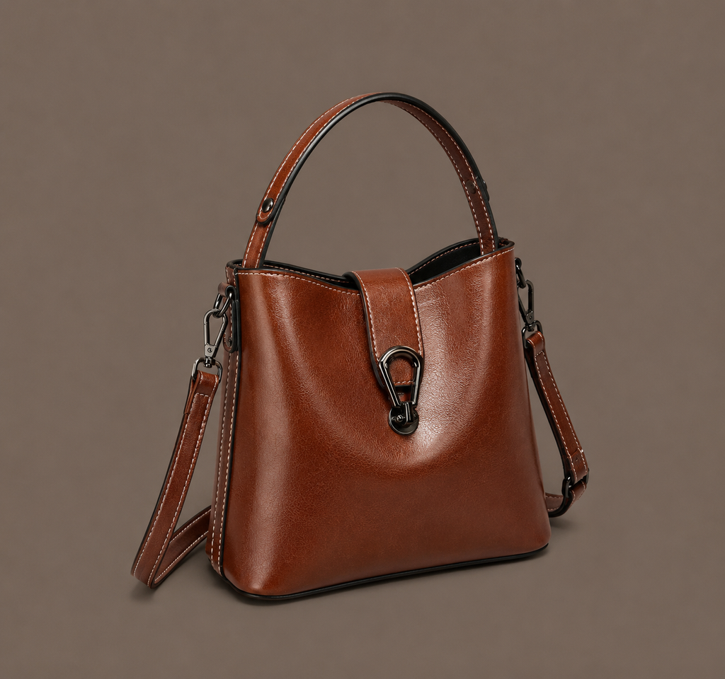 LuxeCarry Oil-Wax Leather Bucket Tote