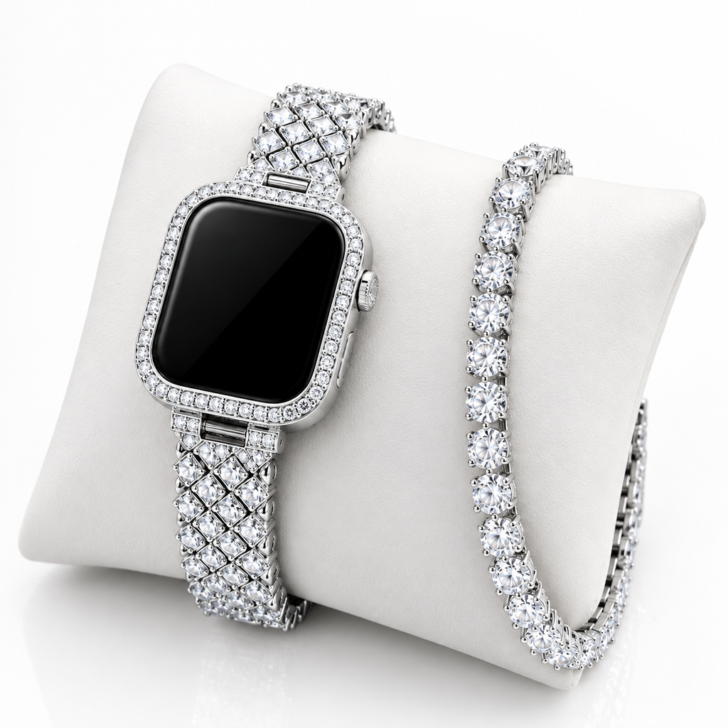 NABAT Dazzling Crystal Apple Watch Strap & Matching Tennis Bracelet Set