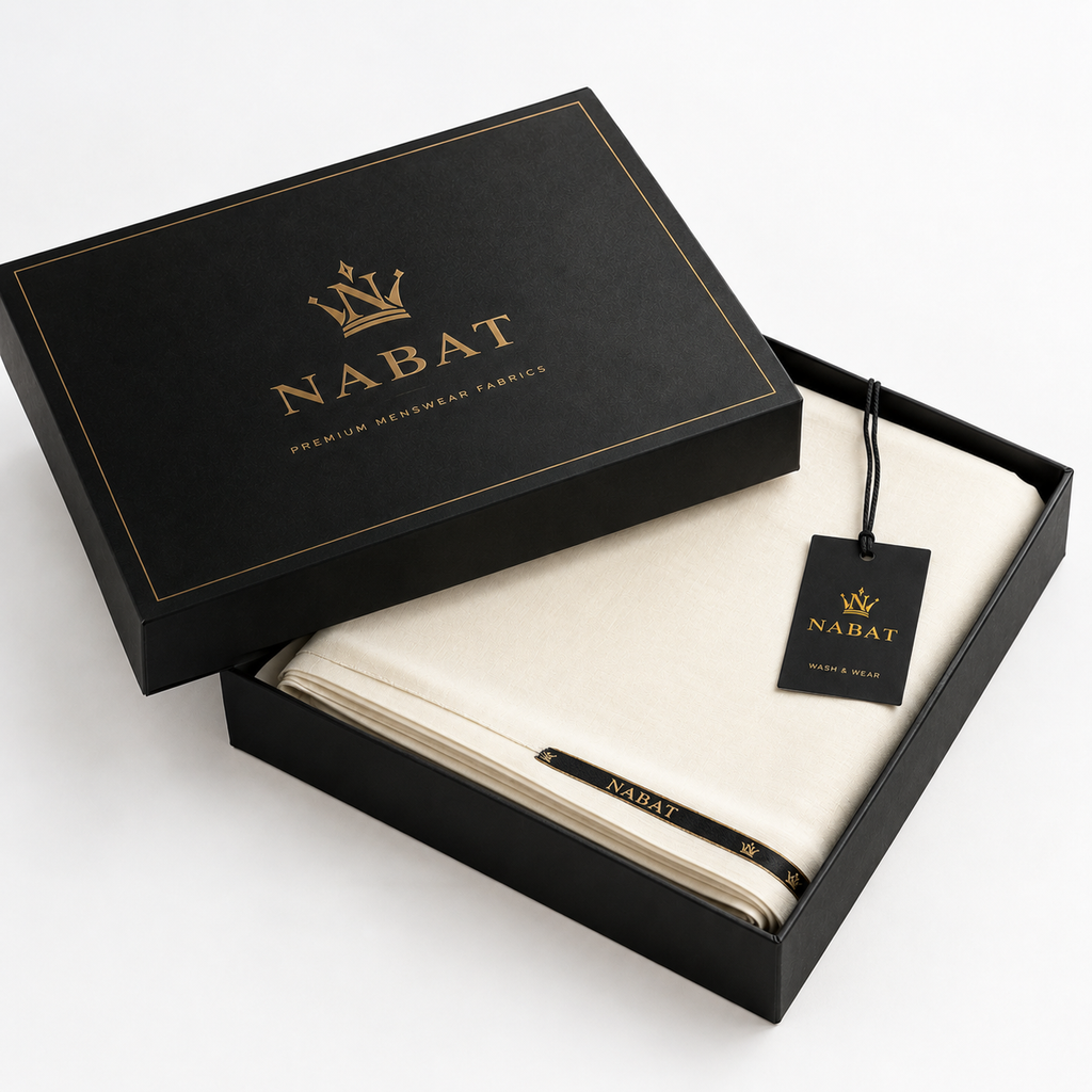 NABAT Off-White Wash & Wear Unstitched Suit