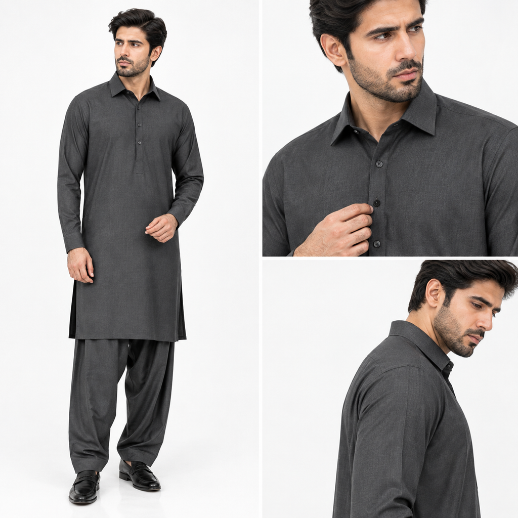 NABAT Dark Grey Wash & Wear Unstitched Suit